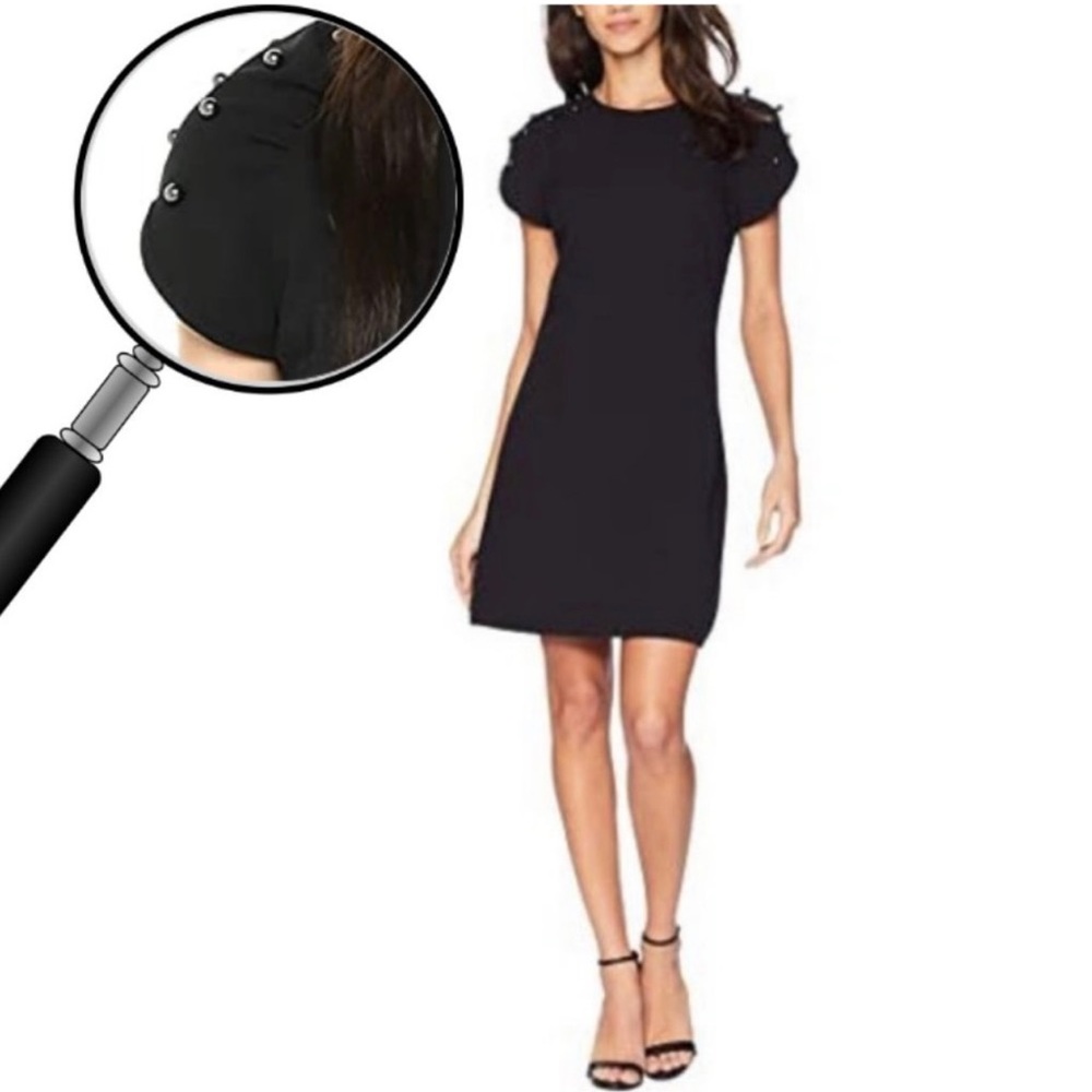 Betsy Johnson Black Crepe Short Sleeve Dress Classic Minimalist Business